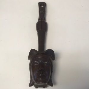 18" African Tribal Totem Carved Wood Head Ceremonial Bowl‎